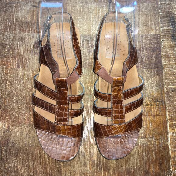 SAS Allegro Heel Strap Sandal Womens 9 M Cognac Croc Brown Comfort Classic Heel - Picture 4 of 8